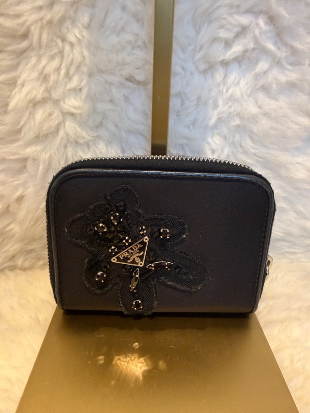 Prada Black Beaded Bear Small Zip Wallet - very Unique